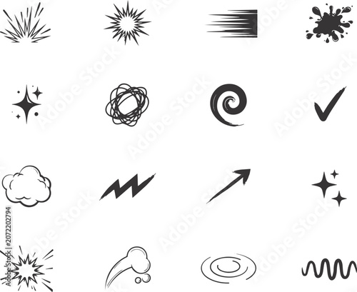 Vector Doodle Elements Set with Hand Drawn Symbols, Scribbles, Arrows, Stars, Speed Lines, Splashes and Abstract Design Accents. Creative Sketch Icons Collection