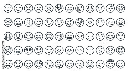 Fényképezés Collection of diverse handdrawn facial expression icons