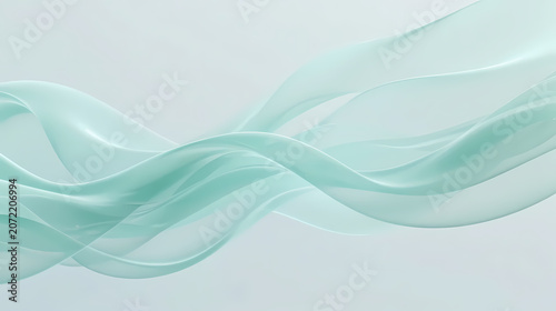 Flowing mint green ribbons on soft gray