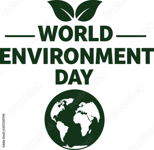 World Environment Day logo with green earth and leaves isolated on white background