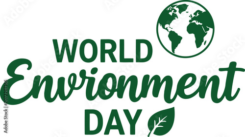 World Environment Day logo with earth and green leaf isolated on white background