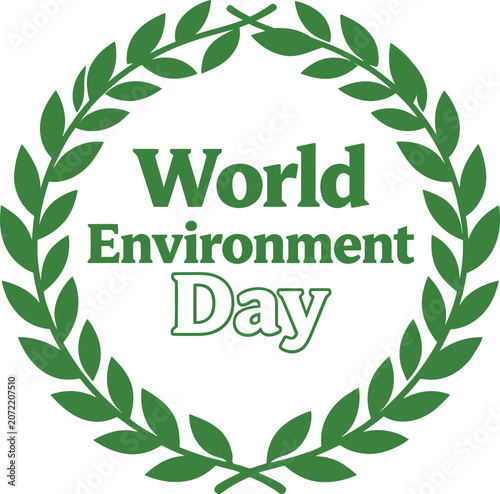 World Environment Day logo with green leaves wreath isolated on white background