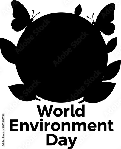 World Environment Day globe icon with leaves and butterflies isolated on white background