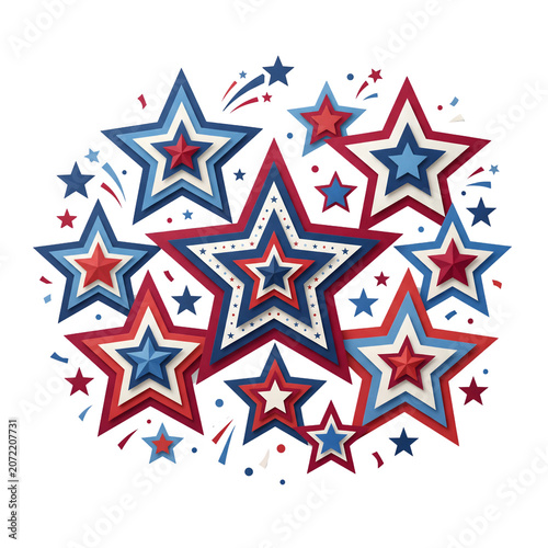 Patriotic layered star cluster isolated on transparent background