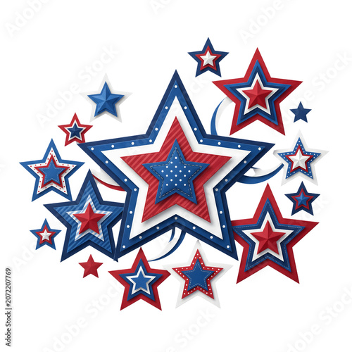 Layered patriotic star decoration isolated on transparent background