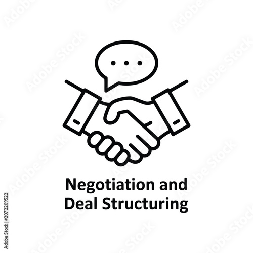 Negotiation and deal structuring with a handshake and a speech bubble symbol
