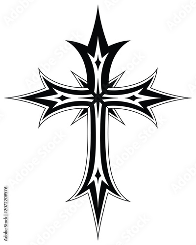 Ornate gothic cross tattoo isolated on a white background