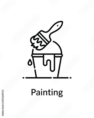 Painting featuring a paintbrush dipping into a bucket with dripping paint