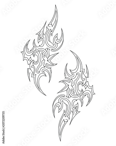 Pair of symmetrical tribal tattoo with sharp edges