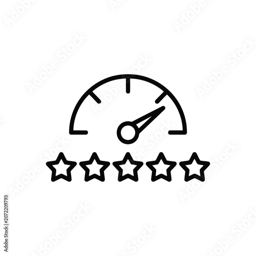 Performance rating with a speedometer gauge and five stars below the dial