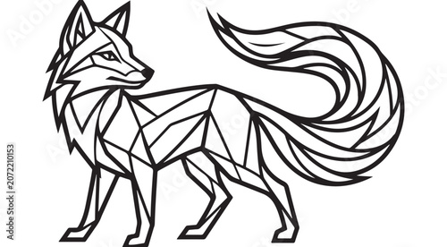 Obraz na plátne Fox geometric line art vector illustration with polygonal shapes and bushy tail