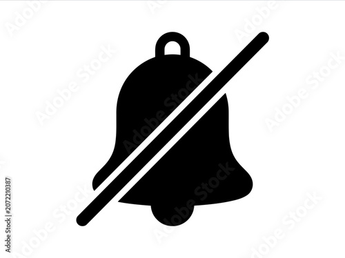 A unique yet simple black silhouette of a large bell with a diagonal line through it