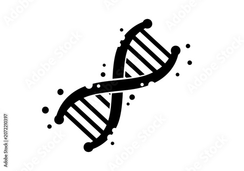 A unique and perfect black DNA double helix silhouette structure with many splatters