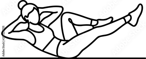 Foto Woman doing bicycle crunches exercise line art, fitness and workout illustration