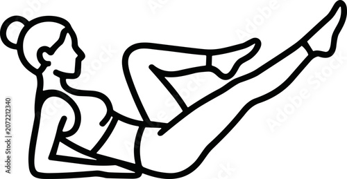 Foto Woman doing Pilates exercise, leg raises, fitness icon, healthy lifestyle, line