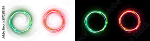 Bild auf Leinwand PNG image of Vibrant glowing red and green circular light trails featuring dynam