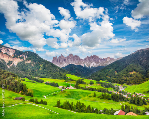 Gorgeous scene of magnificent Santa Maddalena village in Dolomites.