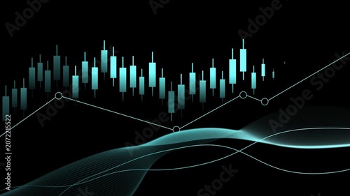 Monochrome financial graph chart with abstract waves animation