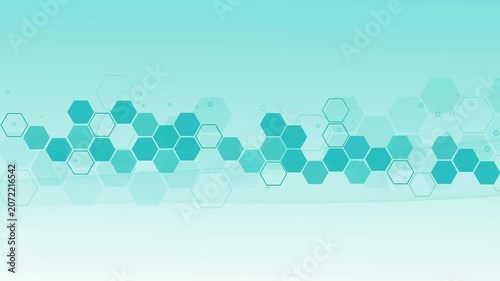 Hexagon tech background animated, Abstract background with horizontal band of dark hexagons and outlined hex shapes animation