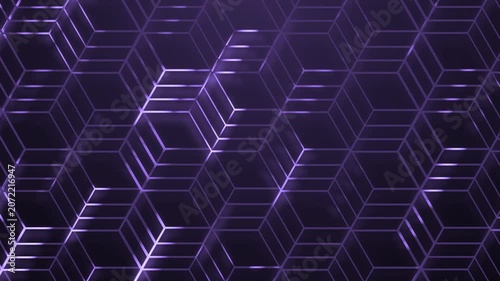 Abstract geometric pattern of interlocking hexagonal cubes with reflective edges background animation
