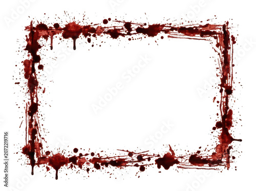Bloody Rectangle Frame with Splatters and Drips, Isolated on Transparent Background