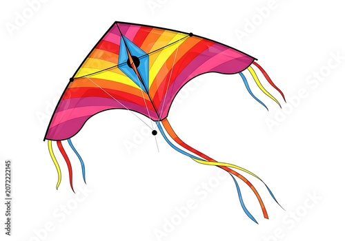 Colorful kite flying in the sky with long ribbons