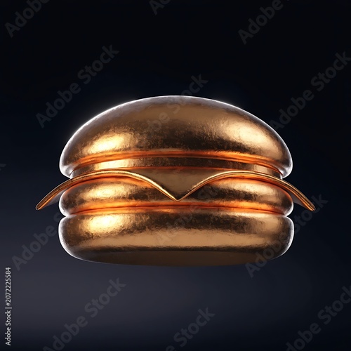 Shiny metallic burger icon on a dark background