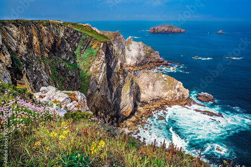 Cantabrian Sea coastline with high dramatic cliffs in Asturias