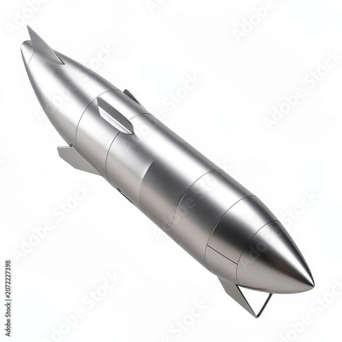 Sleek metallic futuristic rocket ship or missile model shown against a plain white background.