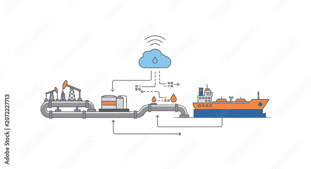 Naklejka premium Oil Industry Digitalization: From Extraction to Transport with Cloud Technology