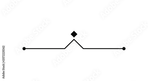 Linear diagram with diamond shape and circular ends on white background