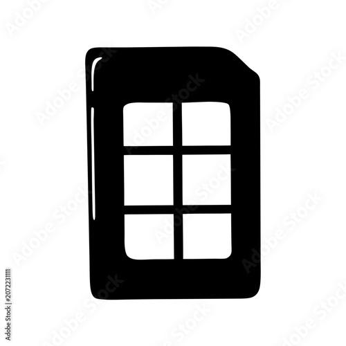 Black Smartphone Sim Card Tray Outline Vector Illustration on White Background
