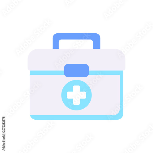Medical first aid kit flat vector icon with healthcare symbol. Suitable for emergency, clinic, hospital, medicine, safety, treatment, and health service concepts.