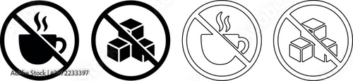 Obraz na płótnie No sugar and no hot drinks prohibition signs in solid and outline styles