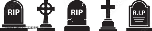 Photography Collection of various tombstone and cross grave icons in black silhouette