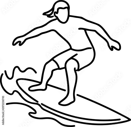 Fotografia Surfer Riding Wave, Line Art Style, Summer Sport, Ocean Activity