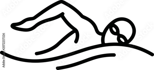 Tableau sur toile Minimalist swimmer icon, freestyle stroke, black outline on white background