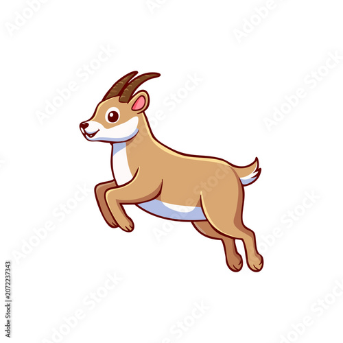 Cheerful Cartoon Mountain Goat Jumping Playfully in a Charming Vector Illustration Style for Children and Educational Design