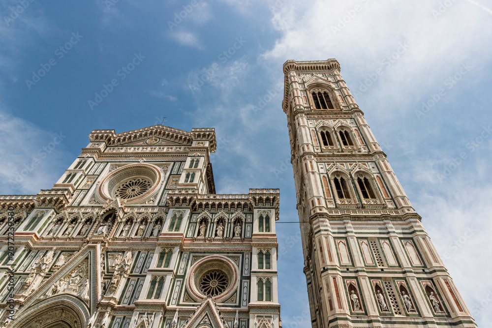 Fototapeta premium Historic facade of the cathedral complex with Duomo Campanile and Baptistery in Florence Italy