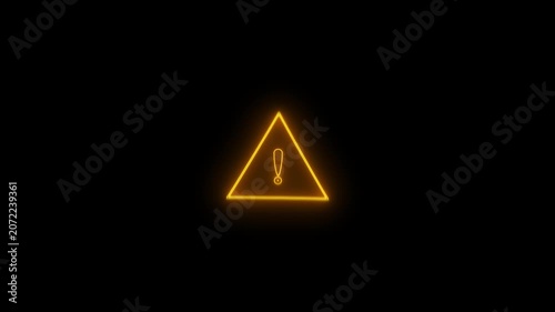 Glowing light neon warning attention icon animation danger risk alert road warning sign stop error signal emergency issue sign symbol ,Neon warning icon animation.