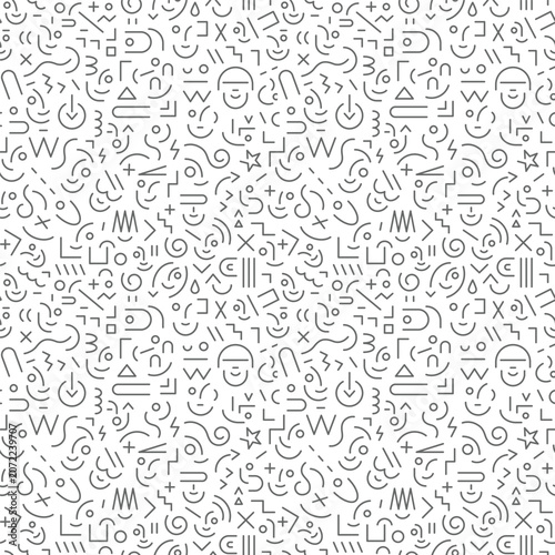 Faces of people social communication seamless lines pattern , vector background 