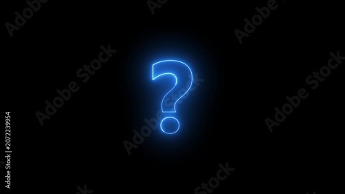 Question mark icon animation glowing neon  confusion mark quiz sign symbol on black background. question mark symbol