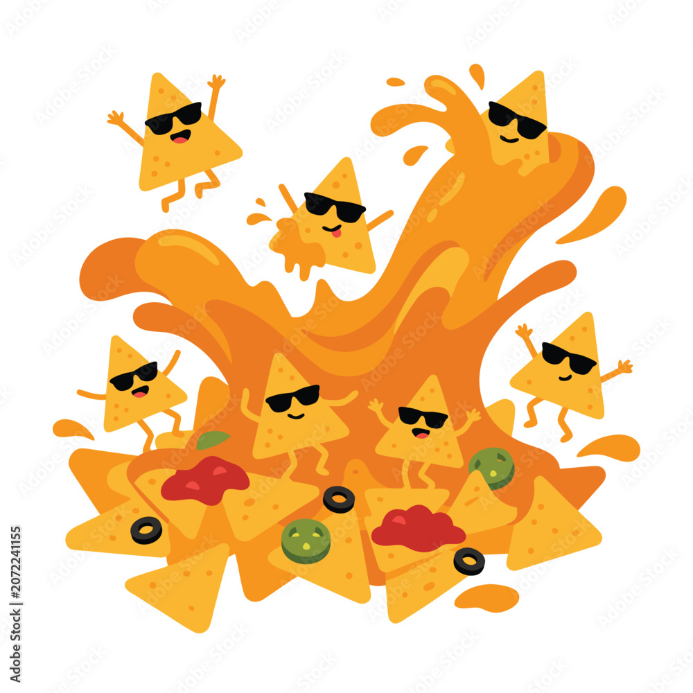 Fototapeta premium Happy Nachos Dancing in Cheese Splash.