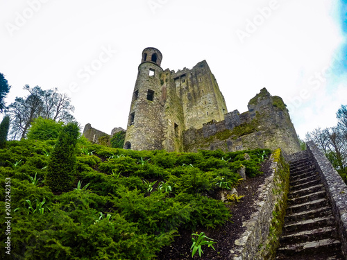 Historic medieval fortress of Blarney castle near the city of Cork Ireland surrounded by green gardens