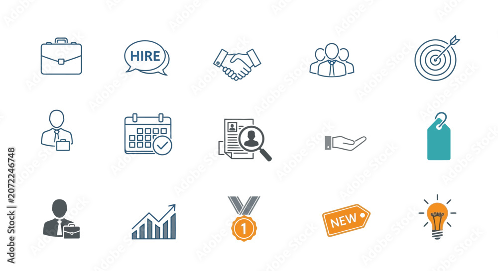 Fototapeta premium Business and recruitment icons depicting career growth and human resources