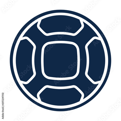 Stylized Soccer Ball Icon in Dark Blue and White, Geometric Sports Emblem Graphic, Football Game Symbol, Abstract Team Logo