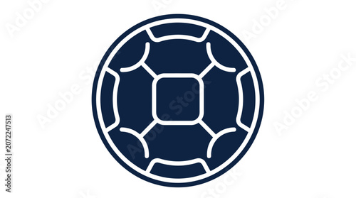 Blue and white outline soccer ball icon illustration. Graphic representation of a football for sports, games, and competition.