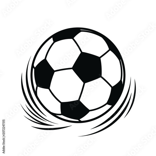 Black and white dynamic soccer ball illustration with motion lines, vector graphic for sports design elements and game concepts.