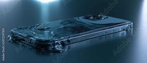 Smartphone covered with liquid metal futuristic tech concept