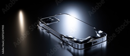Smartphone covered with liquid metal futuristic tech concept